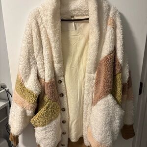 Free People Teddy Jacket / Cardigan - Cream, Pink, Brown
